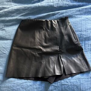 Black Faux Leather Mini Skort